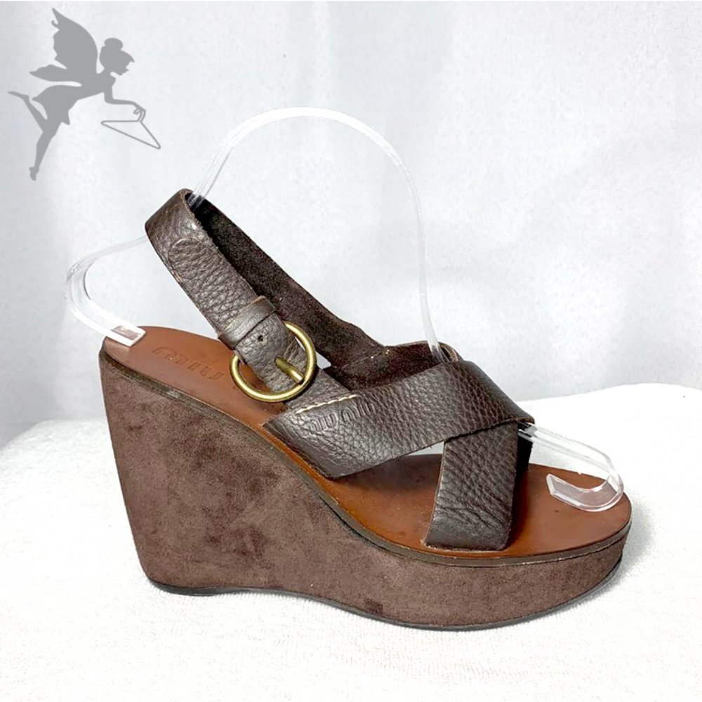 MIU MIU Suede platform wedge sandals